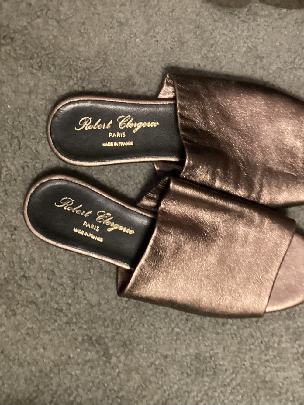 Robert Clergerie Paris Metallic Bronze Slide Sandals